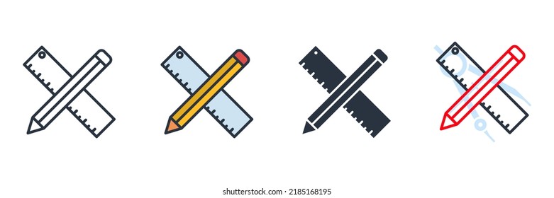 ruler and pencil icon logo vector illustration. measure symbol template for graphic and web design collection