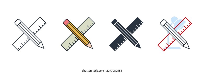 ilustración vectorial del logotipo de icono de regla y lápiz. Plantilla de símbolos de lápiz y regla para colección de diseño gráfico y web