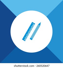 Ruler & Pencil Icon on Blue Background. Eps-10.