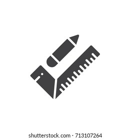 Ruler with pencil icon vector, filled flat sign, solid pictogram isolated on white. Symbol, logo illustration.
