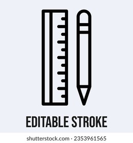 Ruler And Pencil Icon, Vector On White Background.