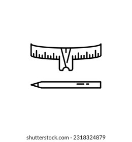 Ruler and pencil icon for website design, app, logo. Permanent makeup line icon. Brows correction line icon. Eyebrows tweezing. Vector illustration