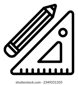 Icono de línea de regla y lápiz. Ilustración vectorial de herramientas de dibujo aislada en blanco. Estilo de esquema de herramientas de drenaje diseñado para y aplicación.