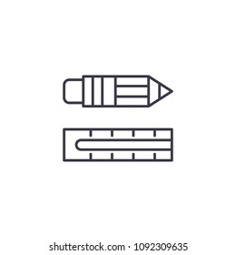 Ruler & pencil linear icon concept. Ruler & pencil line vector sign, symbol, illustration.