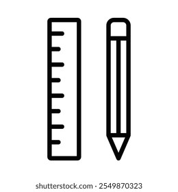 Lineal und Bleistift minimalistische Linie Vektorgrafik. Bearbeitbarer Strich.