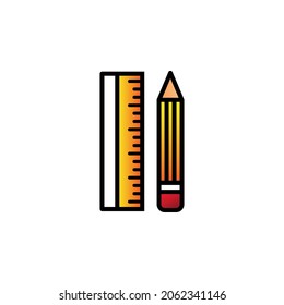 Ruler And Pencil With Outline Colour Icon Vector Illustration