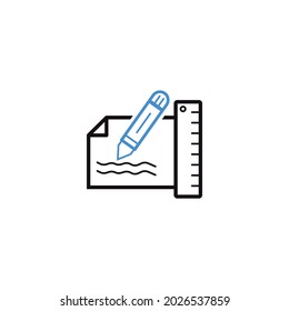 Vector de iconos de regla, lápiz y papel