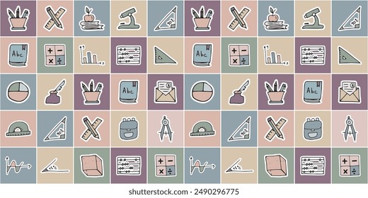 ruler. pencil. a pen. eraser. to draw. draw. to write. seamless pattern. background. study. school affiliation. background. the pattern. vector. gift wrapping.