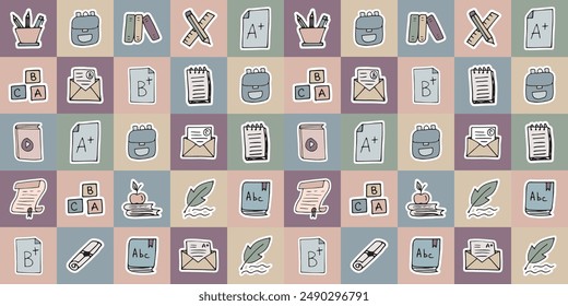 ruler. pencil. a pen. eraser. to draw. draw. to write. seamless pattern. background. study. school affiliation. background. the pattern. vector. gift wrapping.