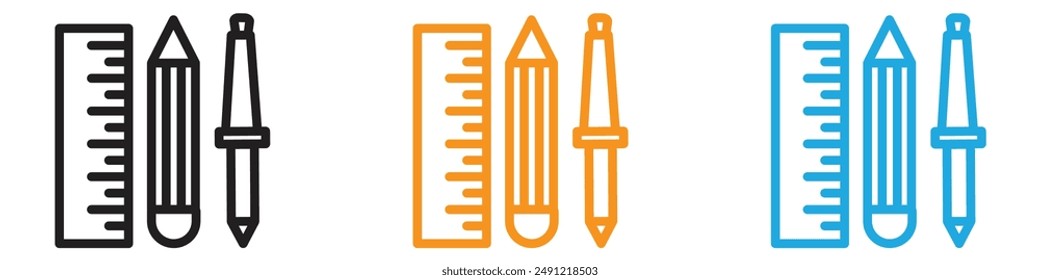 Ruler, pencil and pen icon