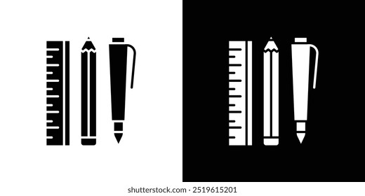 Ruler pencil and pen icon linear logo isolated
