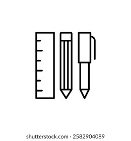 Ruler, pencil and pen icon logo sign vector outline in black and white color