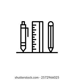 Ruler, pencil and pen icon simple flat vector symbol outline collection set logo