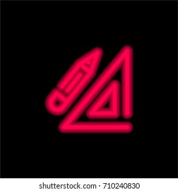 Ruler and Pencil red glowing neon ui ux icon. Glowing sign logo vector