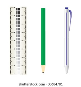 ruler, pencil and rolling pen
