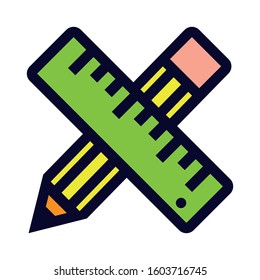 Ruler and Pencil. Simple Vector Color Icon.