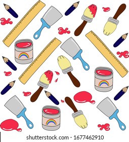ruler, pencil, spatula, brushes and paint.vector set of drawings