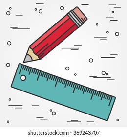 Ruler and pencil thin line design.  Vector illustration.