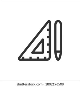 Icono de vector de regla y lápiz sobre fondo blanco