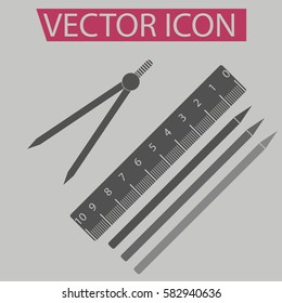 The ruler, pencils, compasses,icon,sign,symbol in flat style for web design,mobiles apps,eps 10.

