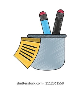 Ruler and pens in cup scribble