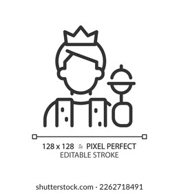 Ruler pixel perfect linear icon. Power and control. Character and brand archetype. Leader skills. Psychoanalytic theory. Thin line illustration. Contour symbol. Vector outline drawing. Editable stroke