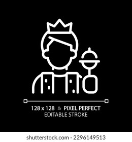 Ruler pixel perfect white linear icon for dark theme. Power and control. Character and brand archetype. Leader skills. Thin line illustration. Isolated symbol for night mode. Editable stroke