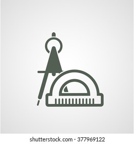 Ruler, protractor, dividers icons (vector)