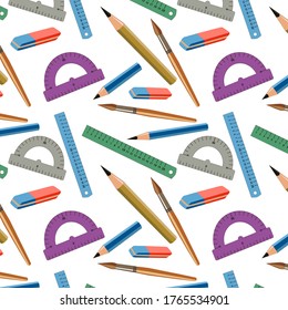 Regla, protractor, borrador, lápiz y pincel