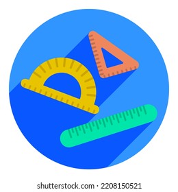 Ruler And Protractor. Flat Icon With Shadow, Protractor And Ruler Logo. Web Browser Icon. Logo For Avatars.