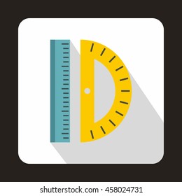 Ruler and protractor icon in flat style on a white background