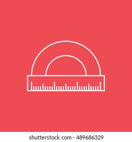 Ruler Protractor Line Icon On Red Background