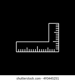 Ruler Protractor Line Icon On Black Background