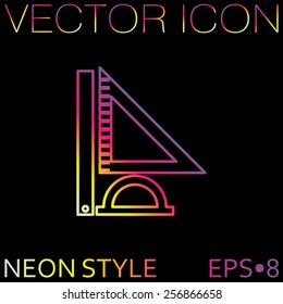 Ruler, protractor, triangle. Symbol of geometry and mathematics. Icon Training and Research