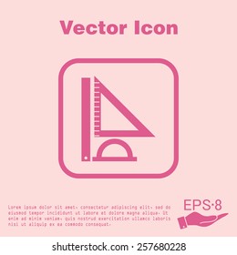 Ruler, protractor, triangle. Symbol of geometry and mathematics. Icon Training and Research