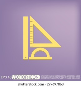Ruler, protractor, triangle. Symbol of geometry and mathematics. Icon Training and Research