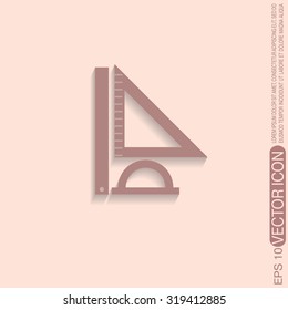 Ruler, protractor, triangle. Symbol of geometry and mathematics. Icon Training and Research