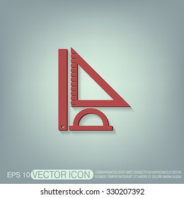 Ruler, protractor, triangle. Symbol of geometry and mathematics. Icon Training and Research