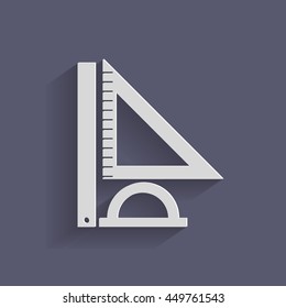 Ruler, protractor, triangle. Symbol of geometry and mathematics. Icon Training and Research