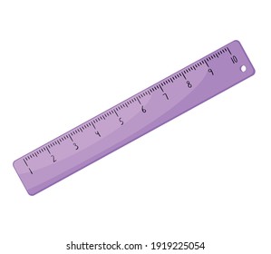 Ruler purple isolated on white background. Vector illustration   with numbers in flat style. Centimeter ruler with scale

