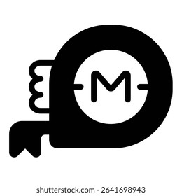 Ruler reel solid icon, builder instruments concept. Vector graphics. Meter measuring tool, construction sign on white background, style mobile or design