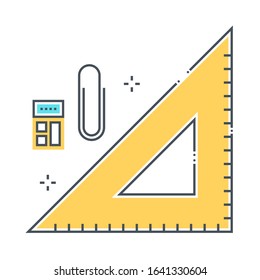 Ruler related color line vector icon, illustration. The icon is about degree, calculate, length, stationary, office. The composition is infinitely scalable.