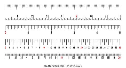 Ruler scale background on a white background. Markup for rulers in different scales. Precision measurement of ruler tools