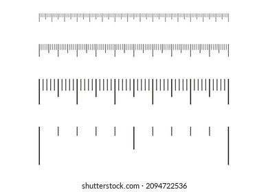 Ruler scale set, meter tape with measure line. Different type length units of measurement. Vector illustration