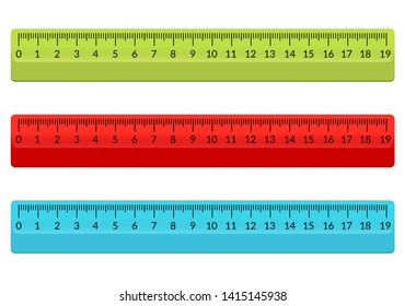 Ruler school flat centimeter. Scale inch rule millimeter plastic isolated illustration.