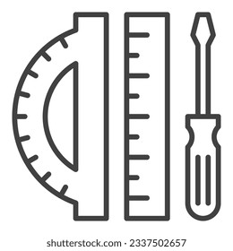 Ruler with Screwdriver and Protractor vector STEM concept linear icon or symbol