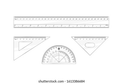 Ruler set for school and office. Geometry mathematics tool illustration. Education. Vector