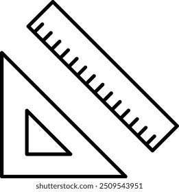 Ruler and set square line icon, geometric tools for education and engineering.