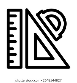 Régua e Definir quadrado linha icons.School suprimentos. Símbolo vetorial simples usado para temas de escola, viagem ou educação. Design linear limpo, traçado editável, isolado no branco.
