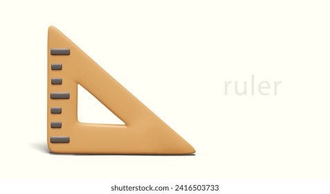 Ruler in the shape of triangle with right angle. Poster with measuring tool in cartoon style
